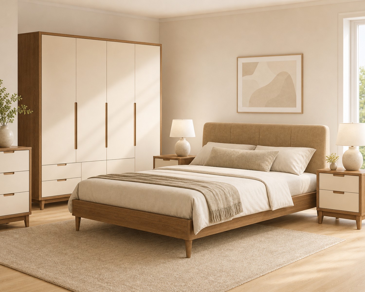 Bedroom set with wardrobe and nightstands